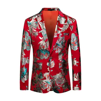

Red Men's Blazer Long Sleeve Size S-6XL, Autumn New male Flower Coat, Fashion Casual men Blazer