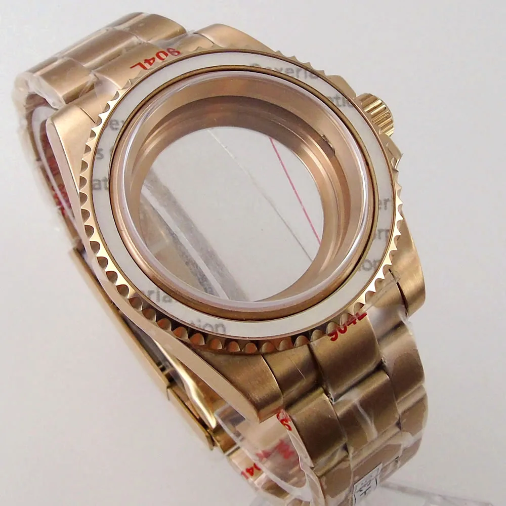 Misura Nh35A Nh36A Eta Miyota Cassa Dell'Orologio Rivestita In Oro Bicolore Cinturino Per Ostriche Vetro Zaffiro Radice Birra Inserto Gmt