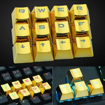 

12PCS/set Gold Keyboard Keycap Universal Backlight Mechanical Keyboard Replacement Button QWERASDF Alphabet Keyboard Button