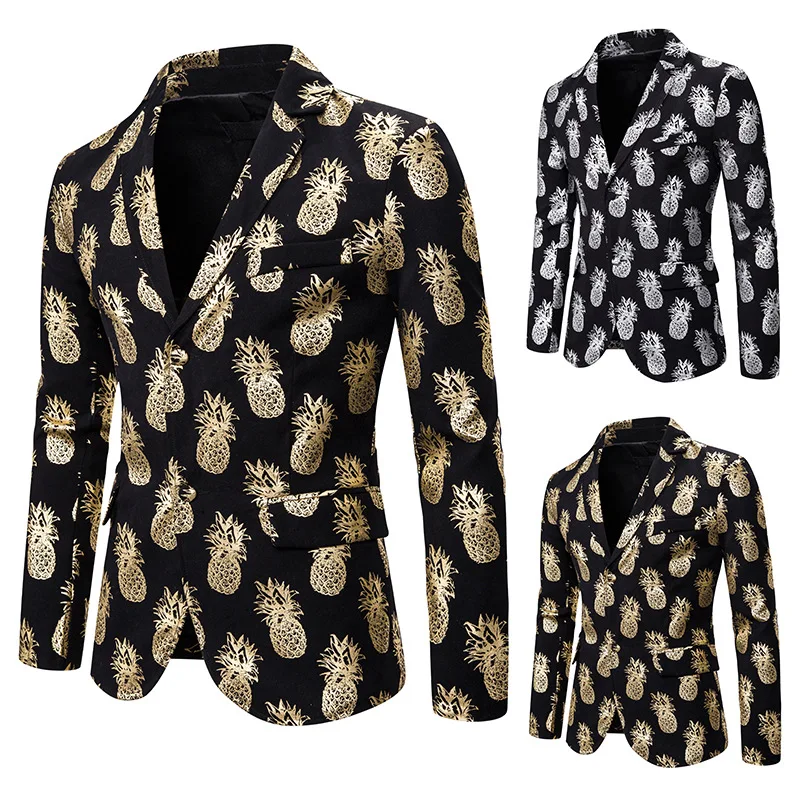

Europe And America MEN'S Suit Slim Fit Fashion Pineapple Bronzing Printed Suit Formal Dress Costume Coat X134