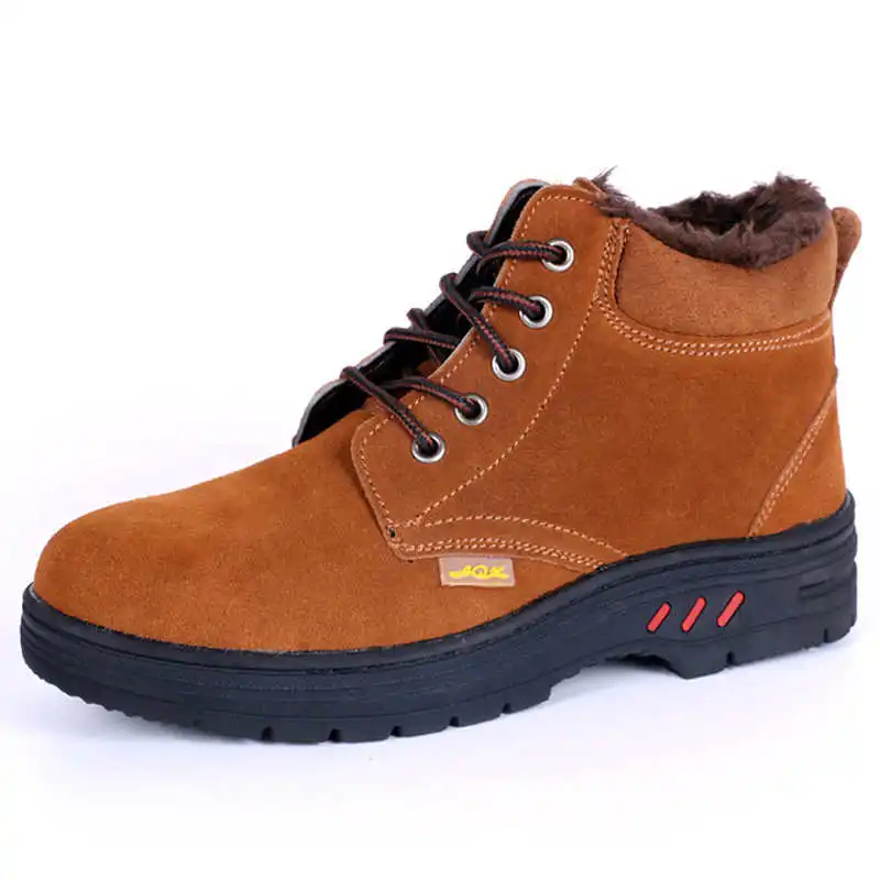 Мужская обувь; рабочие ботинки; зимняя теплая Уличная обувь со стальным носком; нескользящая обувь на шнуровке; защитная обувь из коровьей замши - Цвет: Color 1