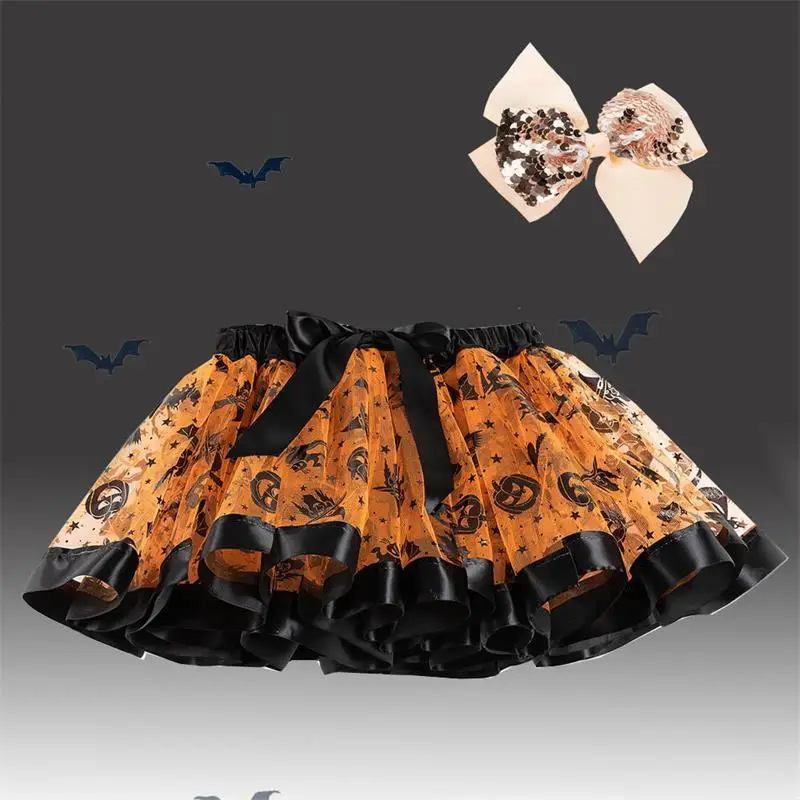 

Halloween Skirt Pumpkins Spider Bat Bat Dots Girls Tutu Skirt Kids Party Pettiskirt Sequins Bowknot Halloween Children's Skirt