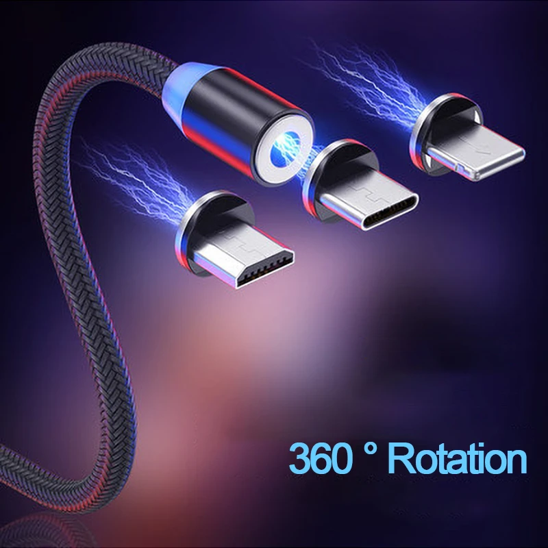 Магнитный светодиодный кабель Micro USB Type-C для iPhone X 7 8 11 Pro Huawei Samsung Xiaomi LG магнитный