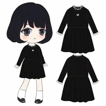 

presale 11.5 kids dress baby girls clothes autumn winter Black knitted dress with white lace half-high collar girls dress