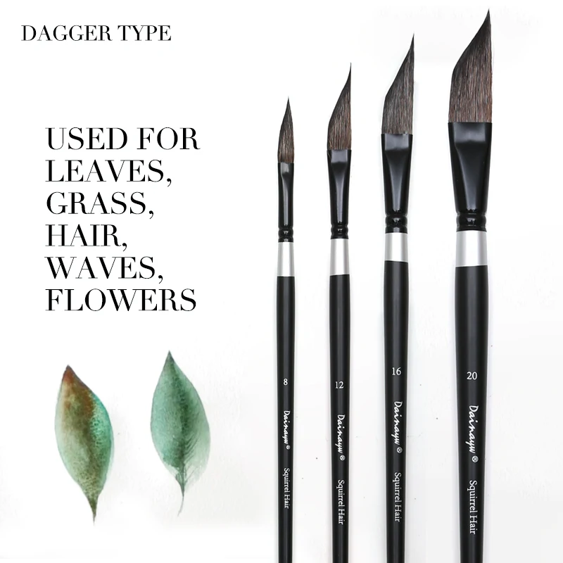 Dainayw Squirrel Hair Watercolor Brush Dagger Type Art Painting Brushes  for Leaves, Grass, Hair, Waves, Fowers Drawing