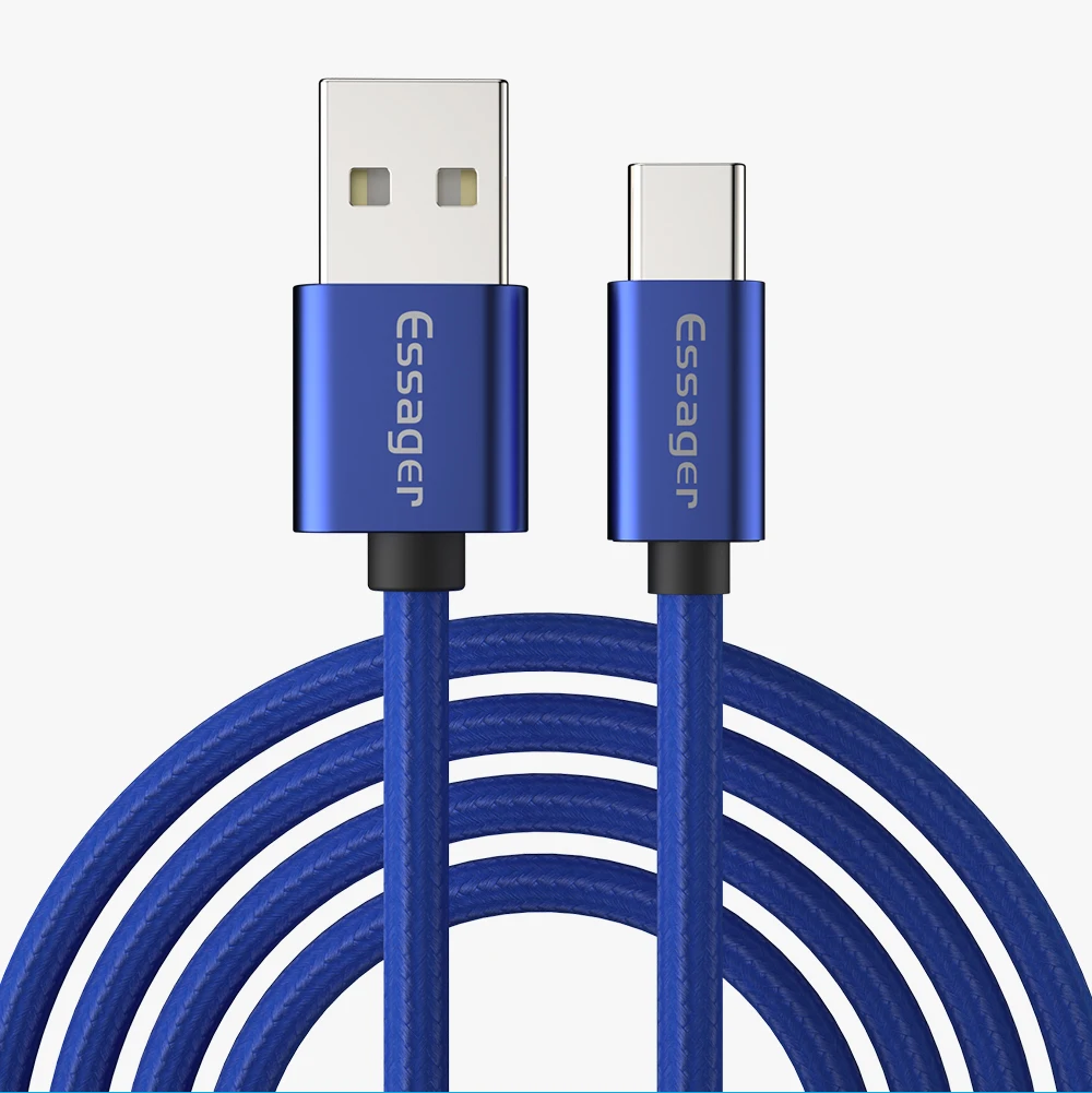 Usb-кабель Essager type-C, 3 А, быстрая зарядка, USB-C, зарядное устройство для Xiaomi Mi 9, 8, samsung S10, S9, Oneplus 7, 6, 6, type-C, USBC, шнур для передачи данных - Цвет: Синий