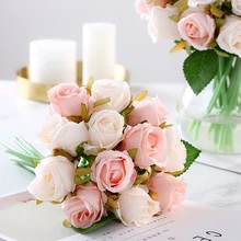 12 шт. искусственный букет роз шелк невесты Искусственные цветы дома вечерние украшения Искусственные цветы ручной работы поддельные цветы