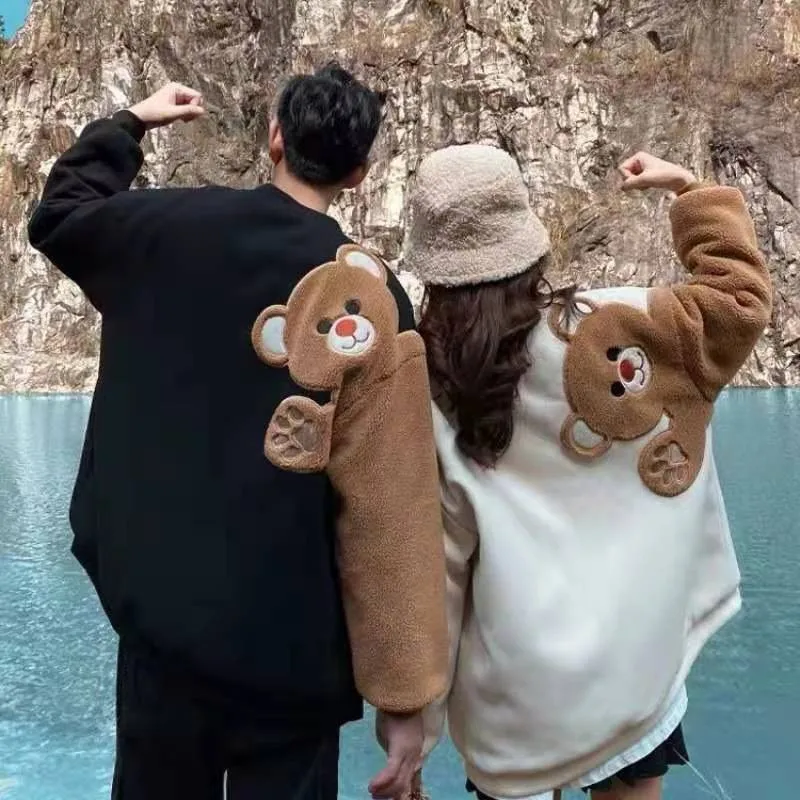 Oversized Harajuku Hoodies 2021 Autumn Winter Women Fleece Bear Sweatshirts Female Full Sleeve Pullover Loose Couple Clothes Top