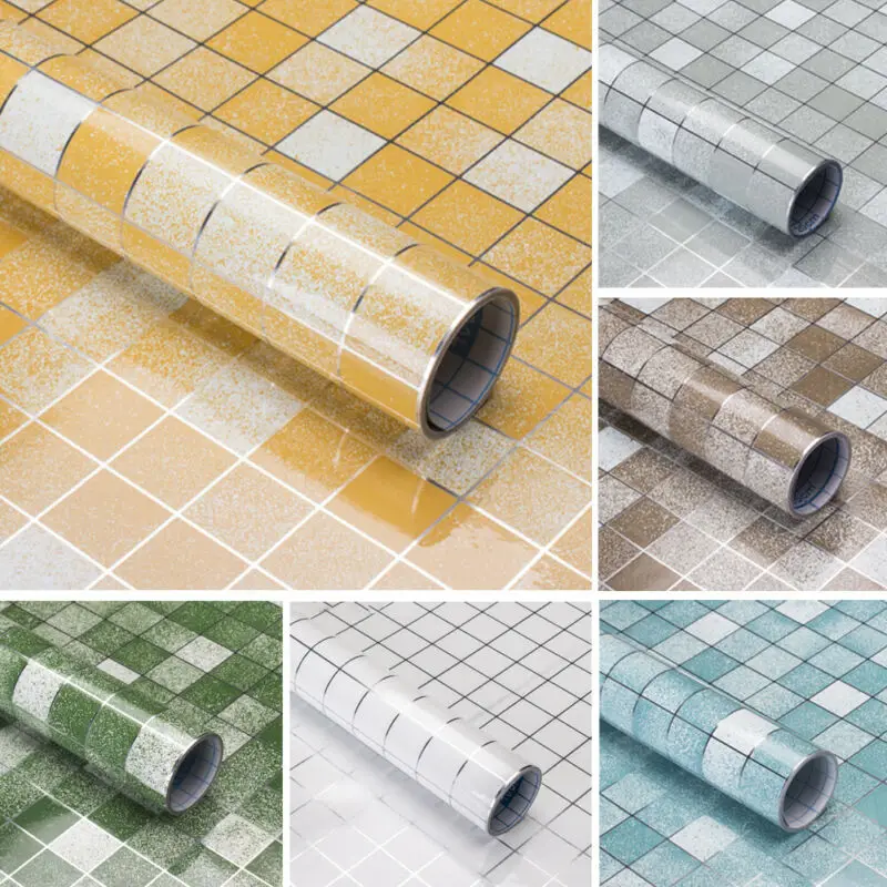 45*100cm Bathroom Kitchen Waterproof Selfadhesive Plaid Wall Paper Waterproof Foil Stickers