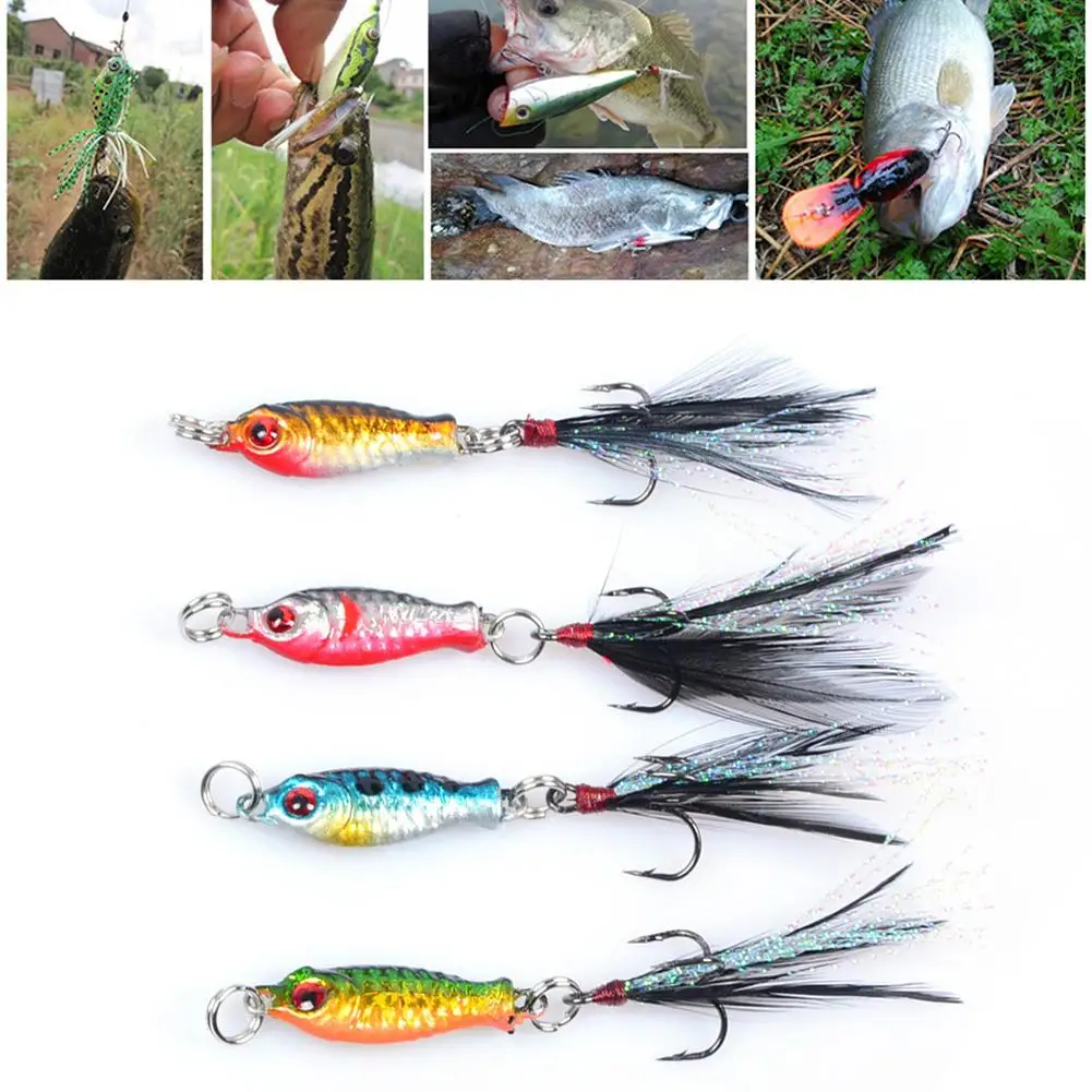 

1 PC 2cm Small Carp Lure 3D Eyes Artificial Alloy Baits Feather Fishing Tackle Tools Fishing Lure Length 2cm
