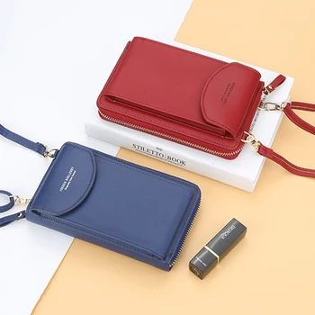 

2020 Women Wallet Solid Color Leather Shoulder Straps Shoulder Bag Mobile Phone Big Card Holders Wallet Handbag Pockets girls