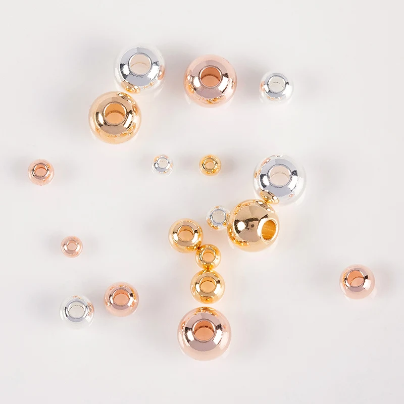 Spacer Beads 18K Real Gold Plating Round Copper Beads For Bracelets Necklace DIY Jewelry Components Making Accessories