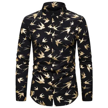 

Funnyshirt Printed Long Sleeve Button Men Clothes Casual Gentleman Tops Wedding Shirt Party Festival Male Shirt Chemise Homme