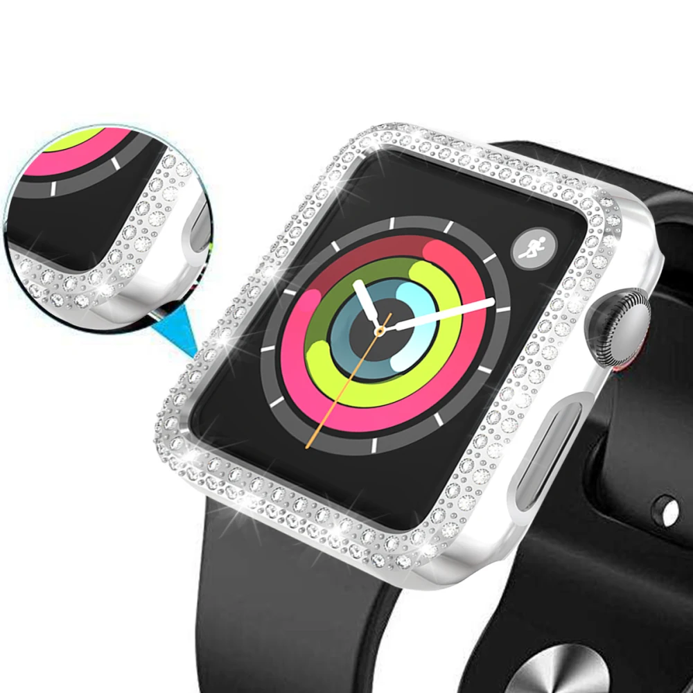 Чехол из поликарбоната для Apple Watch 3 2 1 42 мм 38 мм модная Алмазная крышка полная защитная оболочка для iWatch 4 5 40 мм 44 мм Рамка бампера для часов