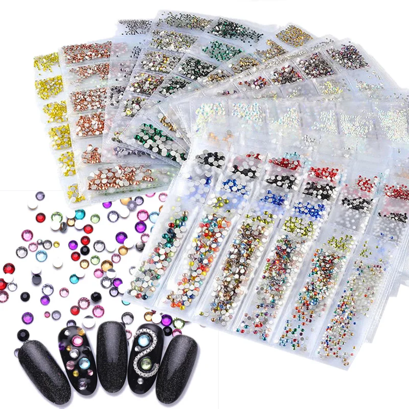 

Multi-size Glass Nail Rhinestones Crystal 3D Nail Art Decorations Crystals Strass Charms Partition Mixed Size Rhinestone Fatback