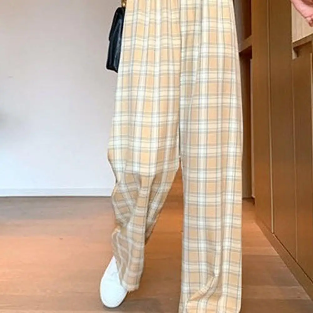 Women's Wide-leg Trousers Plaid Casual Mid-waist is Thinner and High-loose Fashion Mid-waist Trousers Dark Green Grid Pattern mother of the bride pant suits