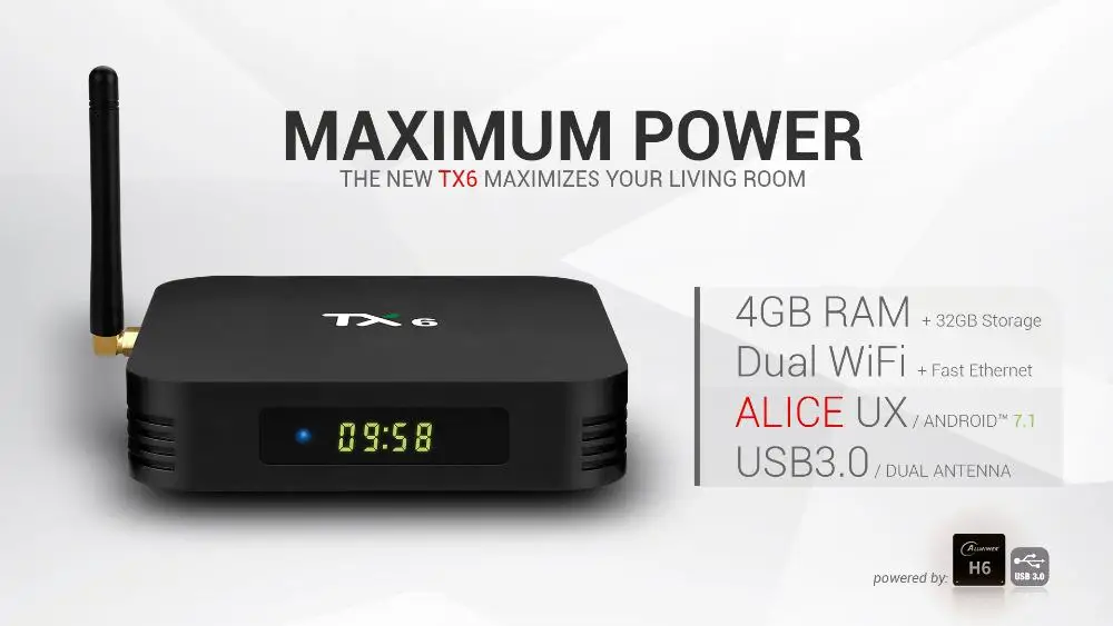 MeterMall TX6 Smart Android 9.0 TV BOX 4G 32G Allwinner H6 Quad core 2.4G Dual Wifi BT 4.1 Set Top Box 4K HD H.265 Media Player