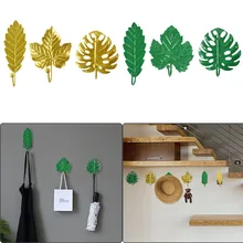 

Wall-mount Metal Leaf Shape Hook Green Gold Punch-free Coat Hook Pendant Non-hole Wall Hanging Decor Tool Key Holder Wall Hook