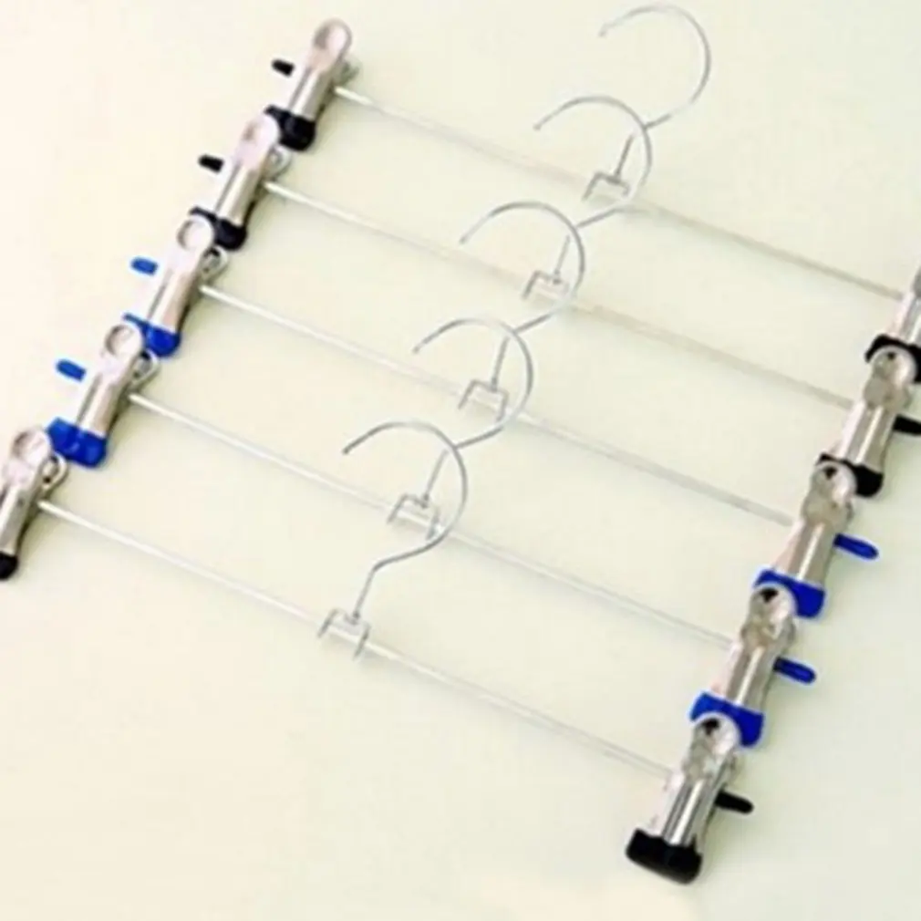 Trouser Pants Skirt Hangers High Quality Stainless Steel Stand Holder With 2 Clips Home Storage Clothes Hangers