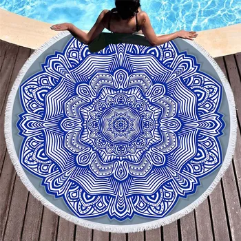 

Microfiber Round Beach Towels Sport Scarf 3D Bohemian Circle Swimming Bath Towel With Tassel Beach Carpet Mat