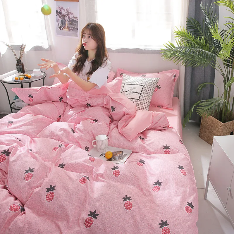 Nordic style pineapple Bedding Sets cute pink bed linens Home Textile Duvet Cover Quilt cover Pillowcase sheet Queen king size | Дом и сад