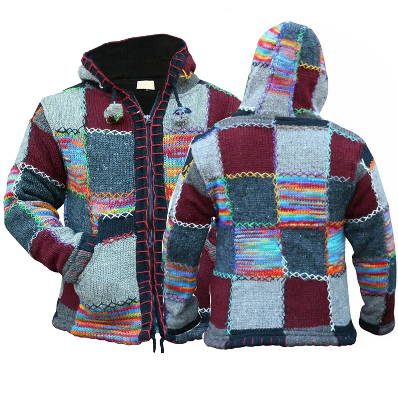 

2020 Men Winter Fashion Patchwork Knitted Outwear Coat Sweater With Pocket Autumn Men Zipper Hooded Wool Cardigan Sweater