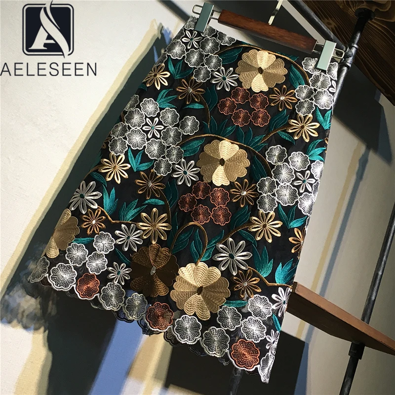 AELESEEN, Высококачественная серия, весна, дизайн, юбки-карандаш для женщин, роскошная Цветочная вышивка, длина до колена, винтажная юбка миди