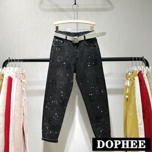 Новые Модные осенние и зимние черные джинсовые штаны с высокой талией плюс бархатные плотные джинсы женские повседневные джинсы Горячая Распродажа шаровары