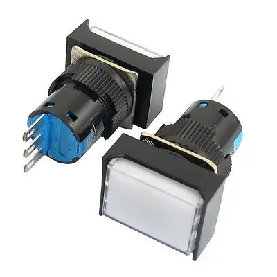 

2Pcs 3-Pin White Rectangular Cap Latching Push Button Switch AC250V 3A