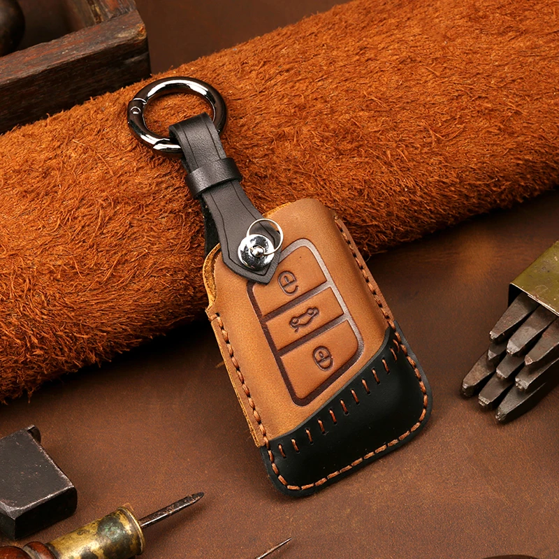 Car key case for Volkswagen Passat Golf Magotan Crazy Horse Leather Key Case Leather Car Keychain