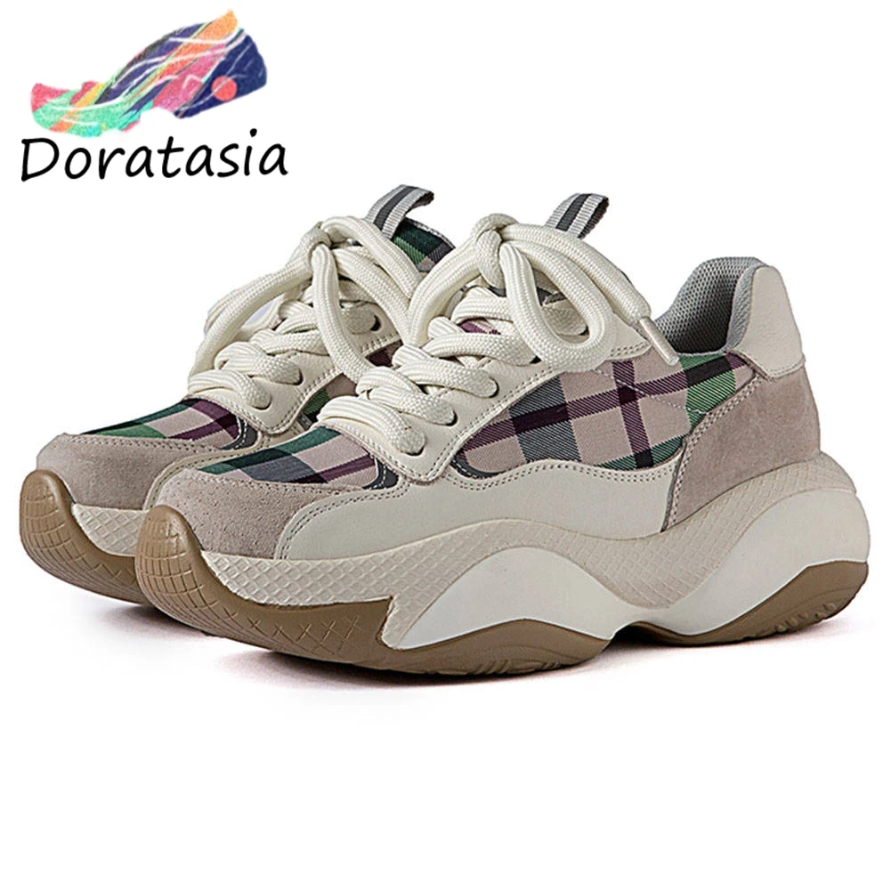 DORATASIA/Новинка года; женские кроссовки из натуральной кожи; модная обувь на высокой платформе; женские разноцветные туфли для папы; женская обувь на плоской подошве