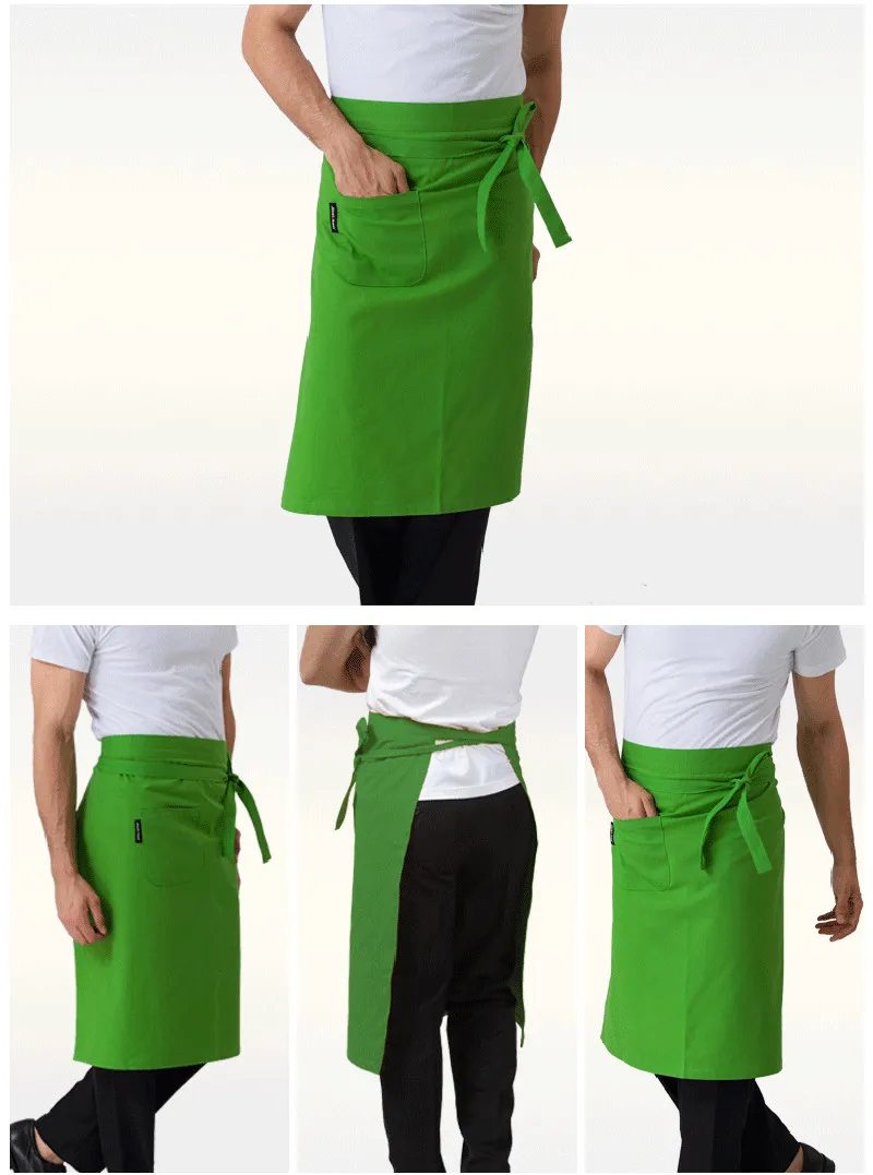 High Quality Fashion Waist Apron Kitchen Restaurant Bbq Work Short Apron Cotton Men Women Korean White Blue Half Apron16