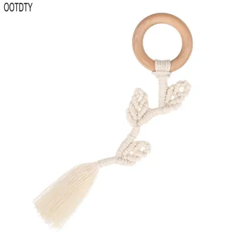 

Baby Teether Kid Safe Natural Wooden Ring Toddle Hand Weave Teething Chew Toys