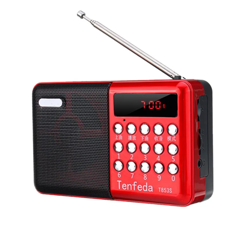 Red Мини портативный радио Ручной цифровой FM USB TF MP3-плеер динамик перезаряжаемый с функцией отключения питания и памяти светодиодный дисплей красный - Цвет: Red