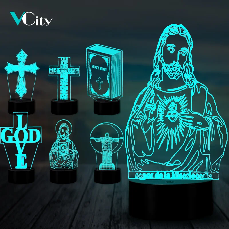 3D лампа VCity христианская серия ночсветильник с крестом и Иисусом из Библии