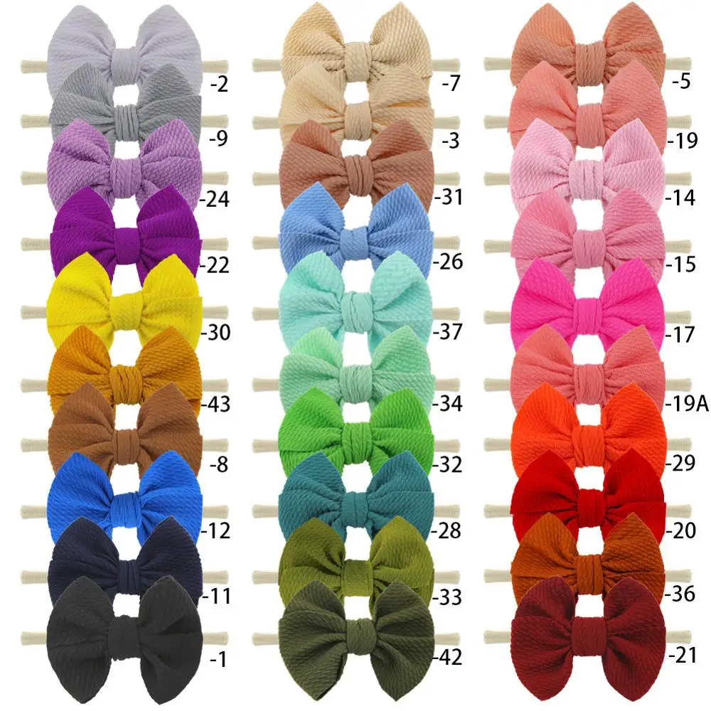 Bulk Price 60pc/lot 3.6" Solid Waffle Fabric Hair Bow Nylon Headband,Kids Waffle Bows Elastic Headbands Girls Hair Accessories image_0