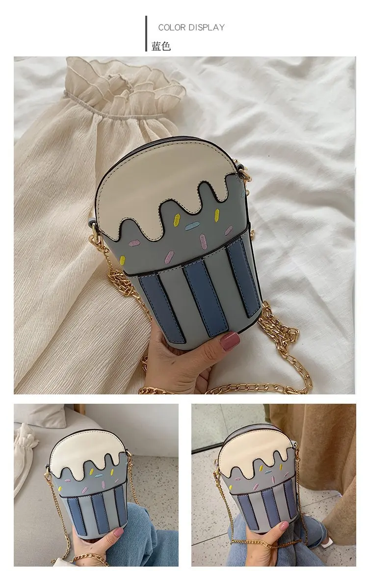 New Creative Funny Personality Ice Cream Shoulder Bag Hit Color Cute Pu Messenger Bag for Women Cute Purse Handbags Party Bags