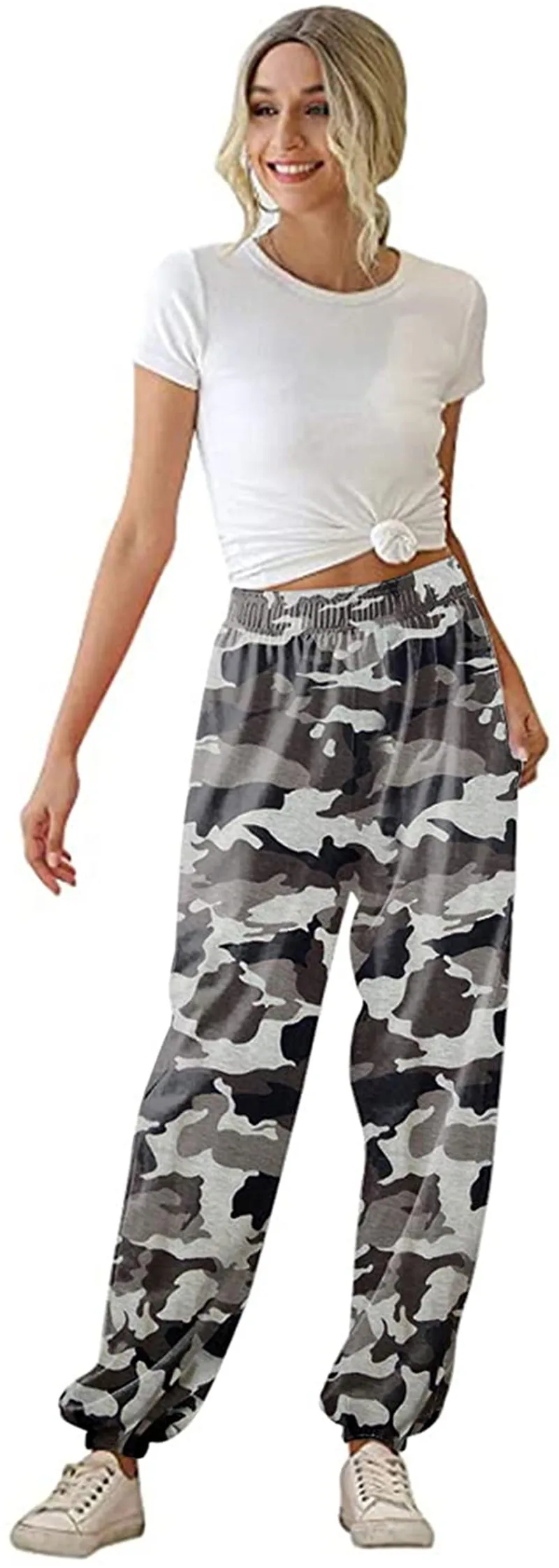 Women Loose Trousers, Summer High Waist Pants with Side Pockets Casual Style Workout Clothes