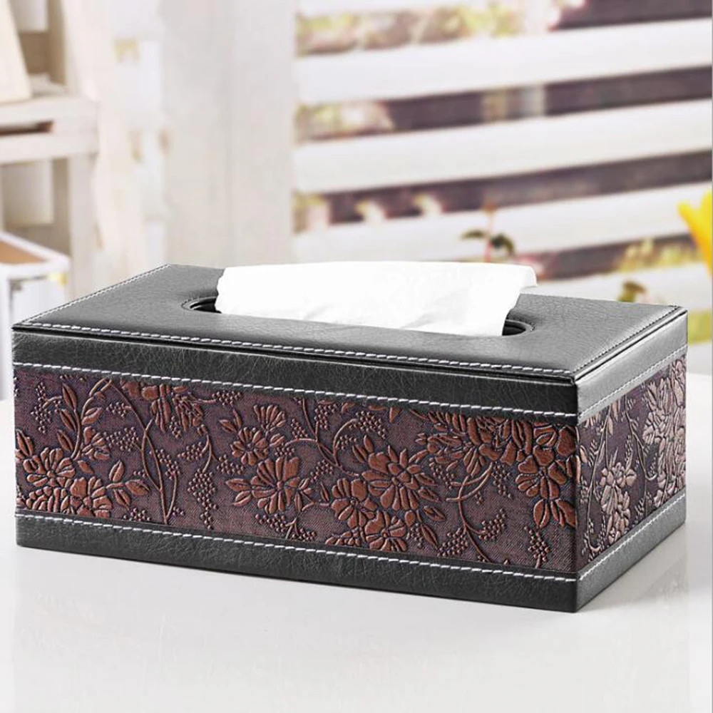 PU Leather Tissue Box Holder Rectangular Napkin Holder Pumping Paper Case Dispenser For Home Office Car Automotive Decoration
