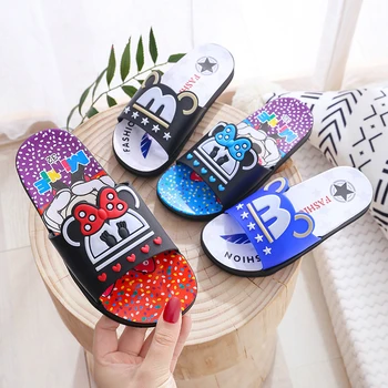 

New Summer Cartoon Children Slippers Rainbow Mickey Boys Beach Sandals Kids Slippers Indoor Girls Flip Flops Home Shoes Non-slip