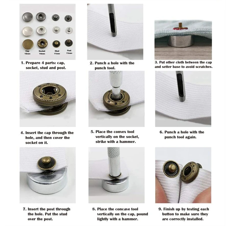 

120 Sets Metal Snap On Buttons Set Press Studs With Fixing Tools For Thin Leather Bracelet,Jacket,Jeans Repair Decoration-12.5Mm