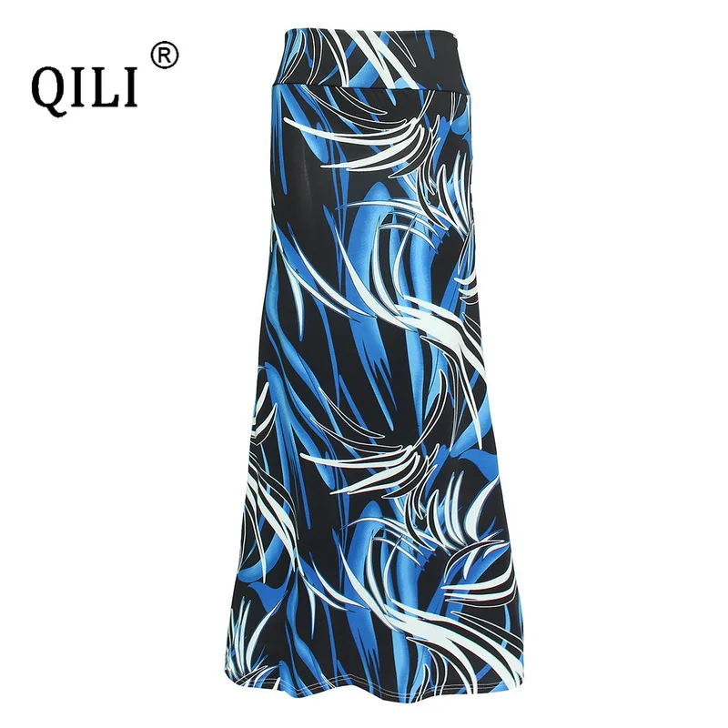 QILI Женская юбка с принтом ампир Плюс Размер Длинная юбка бутик женская одежда уличная элегантная женская юбка S-3XL