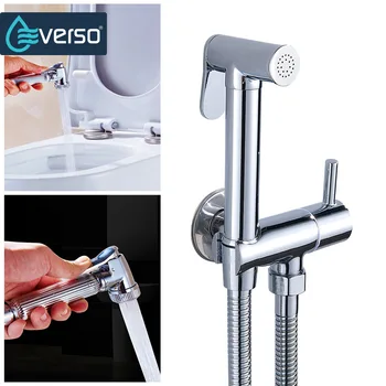 

EVERSO Toilet Brass Hand Held Bidet Spray Shower Head Douche Kit Copper Valve Bathroom Bidet Sprayer Jet Tap & Holder & Hose
