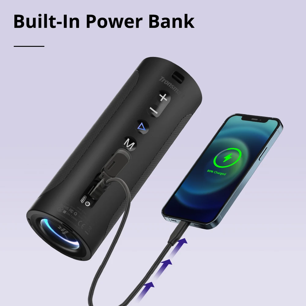 Tronsmart T6 Pro 45W Bluetooth 5.0 Speaker with LED Light IPX6 Waterproof 24H Playtime SoundPulse Type-C Charging bluetooth speaker,portable speaker