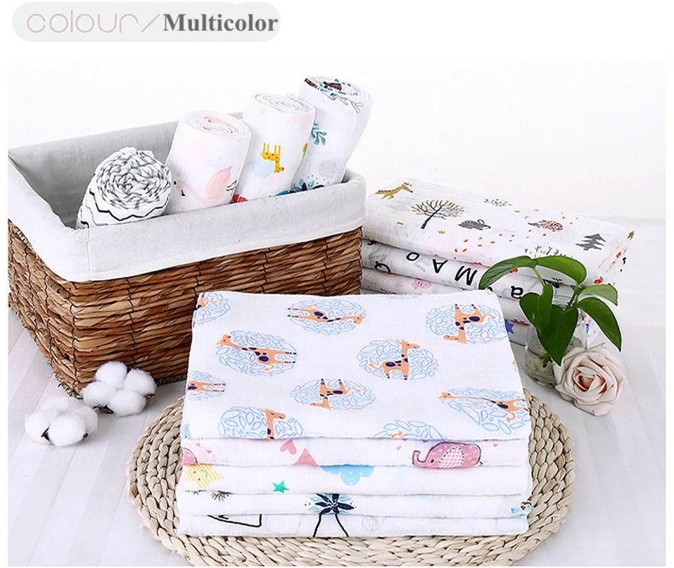 120*120CM Muslin swaddle wrap Cotton Double layer print Soft baby Blanket newborn Stroller Cover Sleepsack Gauze Bath towel