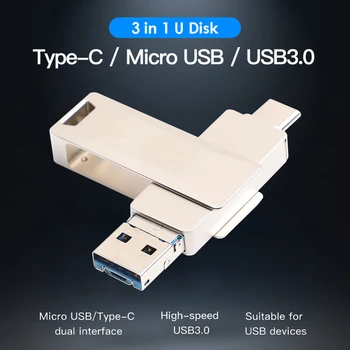 

Portable USB Flash Drive 3 in 1 Type-C USB 3.0 Micro USB Memory U Disk Stick Pen for Office Caring Computer Supplies
