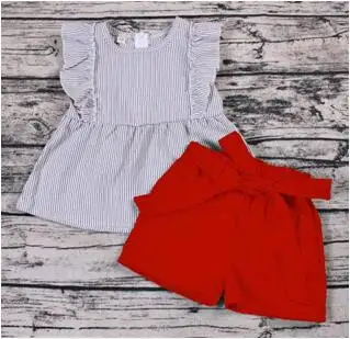 

summer fashion flutter sleeves big red bowknot short outfits for baby girl