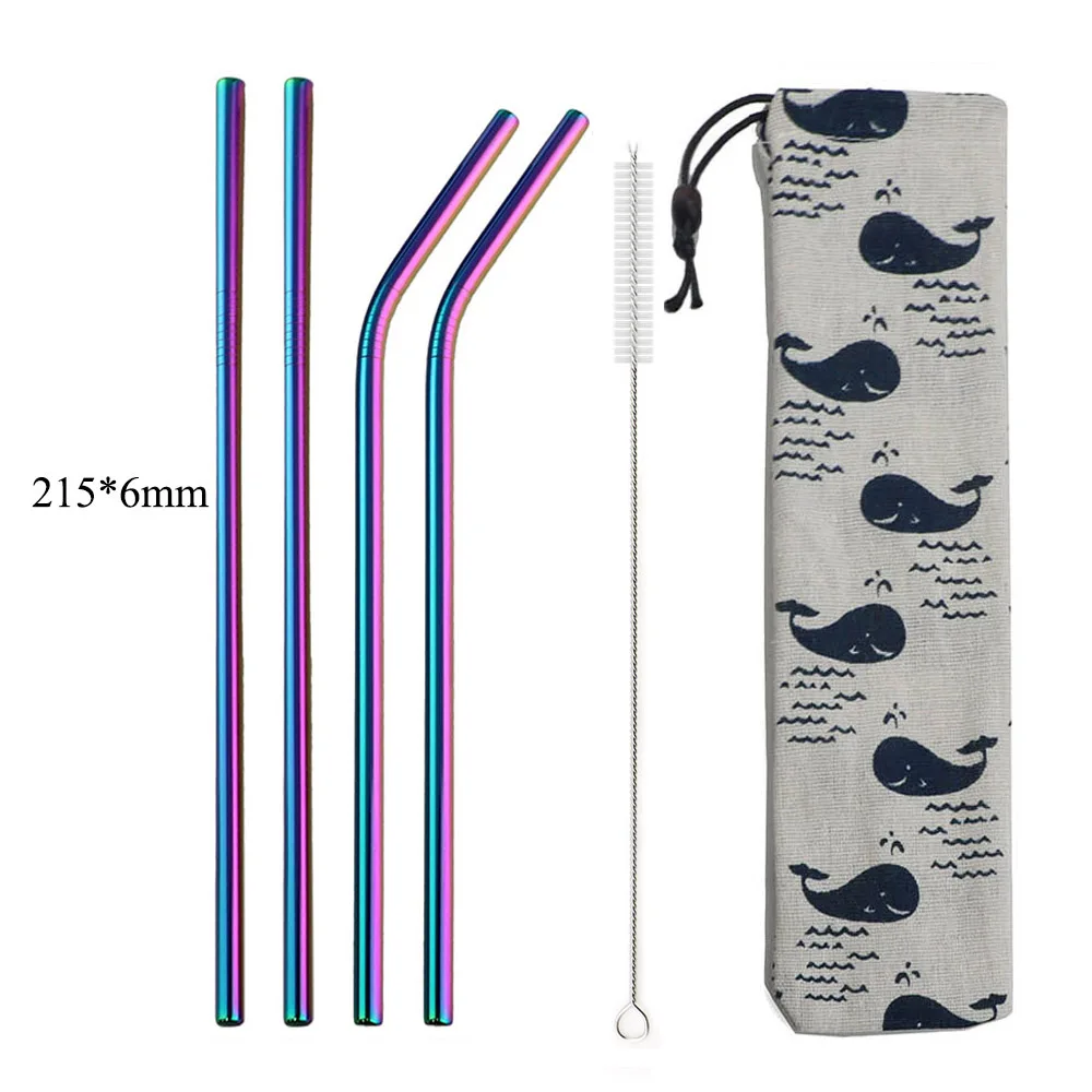 Eco-Friendly 4-Piece Reusable Stainless Steel Straw Set with Cleaning Brush