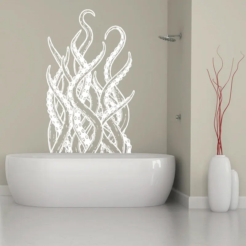 

Настенная Наклейка в скандинавском стиле с изображением каракуля, осьминога, монстра, морского берега, праздничного дома, двери, стеклянное украшение для ванной комнаты, Виниловая наклейка 28