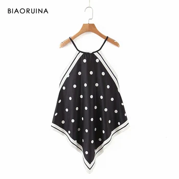 

BIAORUINA Women's Polka Dot Printed Sleeveless Blouse Halter Female Fashion Summer High Street Blouse Tops